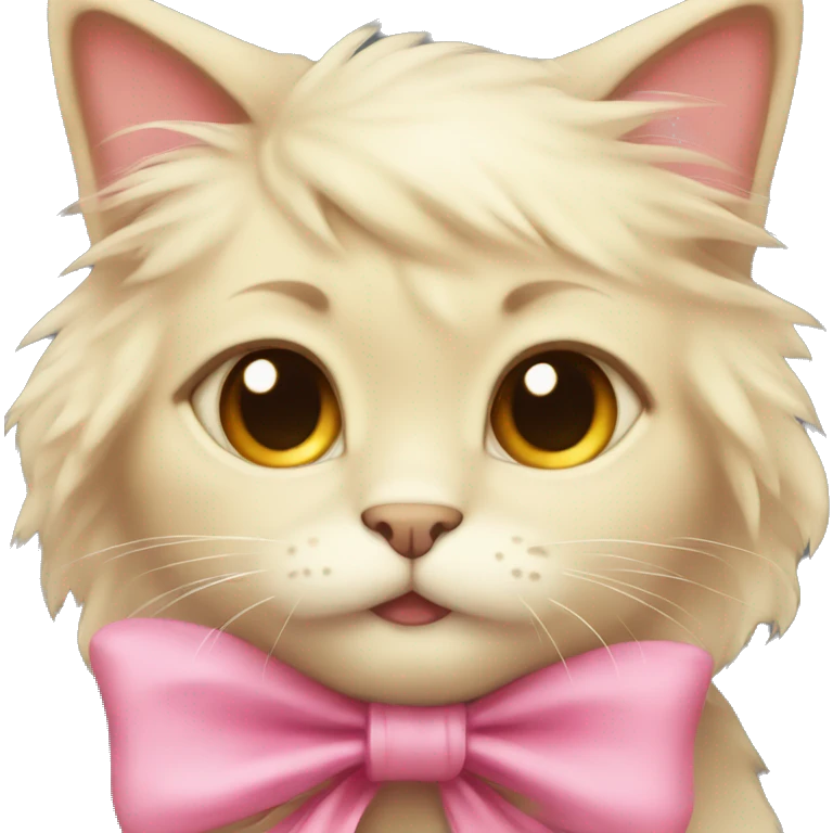 Cute fluffy blonde cat with brown eyes and pink bow emoji