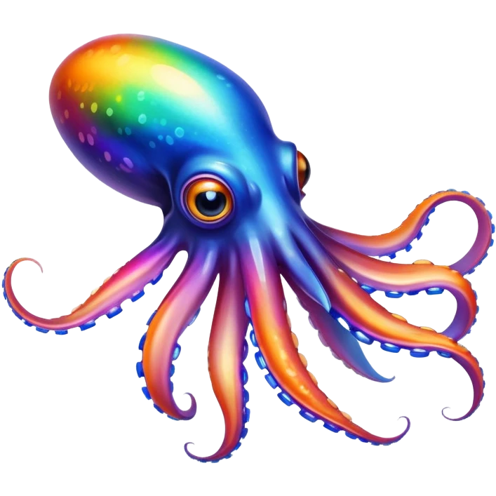 A rainbow-colored squid zooms through the sea, leaving a trail of dazzling colors behind emoji