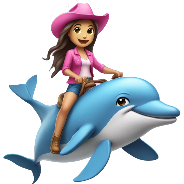 girl riding a dolphin, both wearing a pink cowboy hat emoji