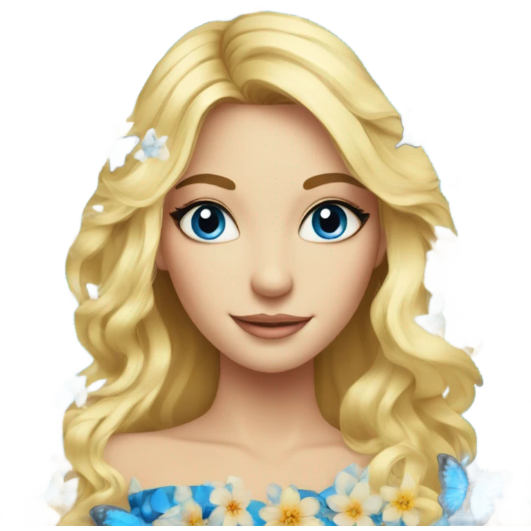 Gorgeous blond lady blue eyes with flowers and butterflies emoji