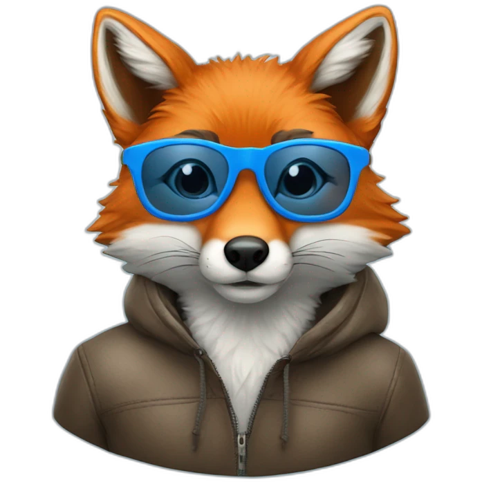 A Fox with blue round glasses et avec une doudoune bleu ciel emoji