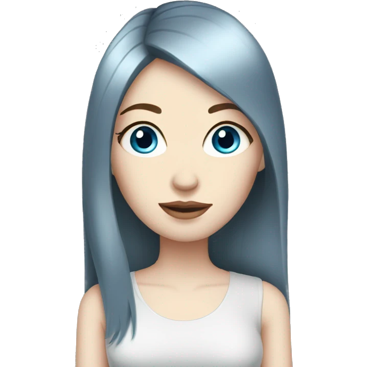 Woman, pale skin, dark straight hair, big blue eyes emoji