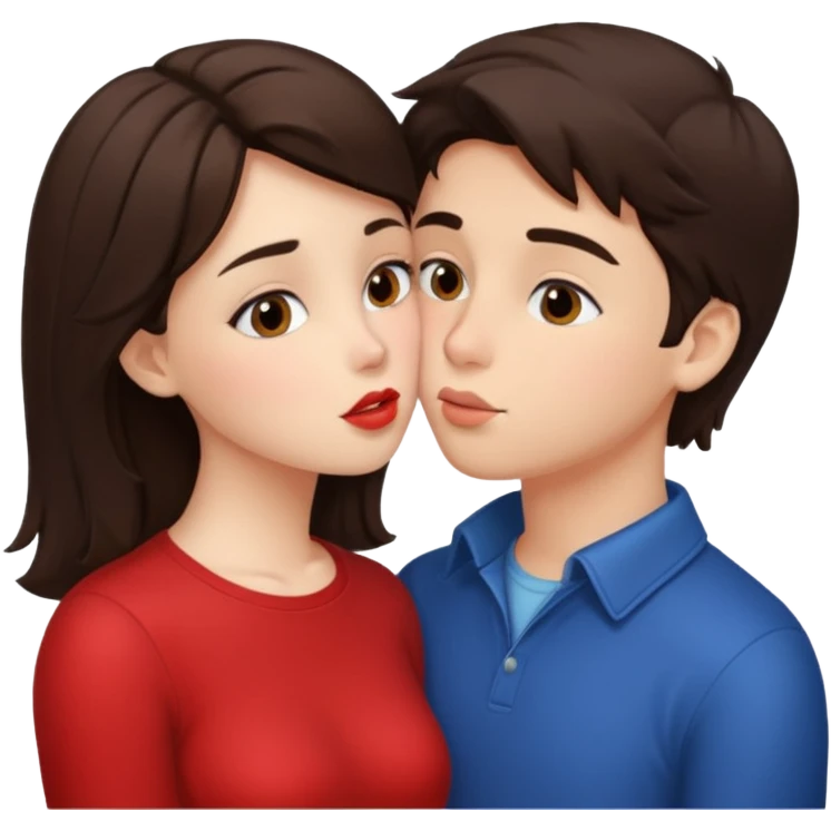 Brunette girl and brunette boy in love kissing emoji