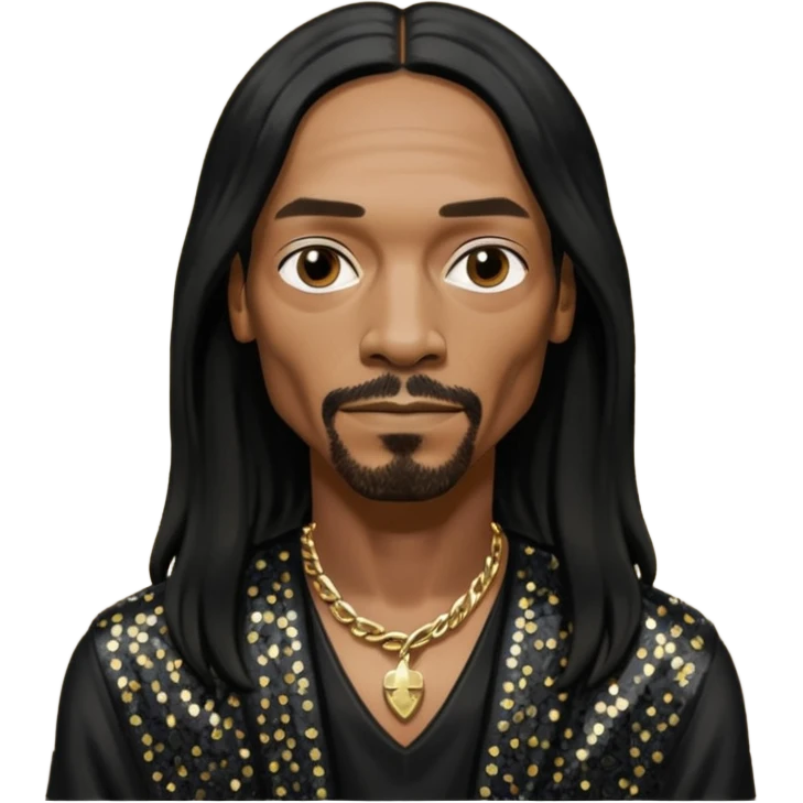 Snoop Dogg with long black hair, black sequin outfit emoji