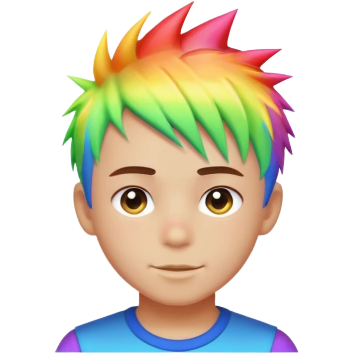 Boy with rainbow streaks — short spiky hair glowing under light. emoji