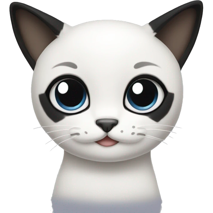 Cat with black ears and white body with bow emoji