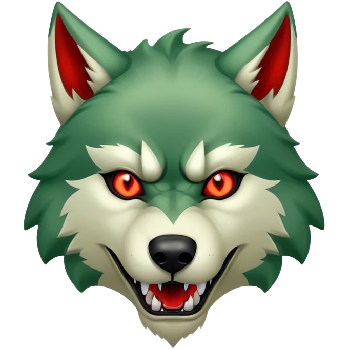 Evil Aggressive Green Wolf with red eyes emoji