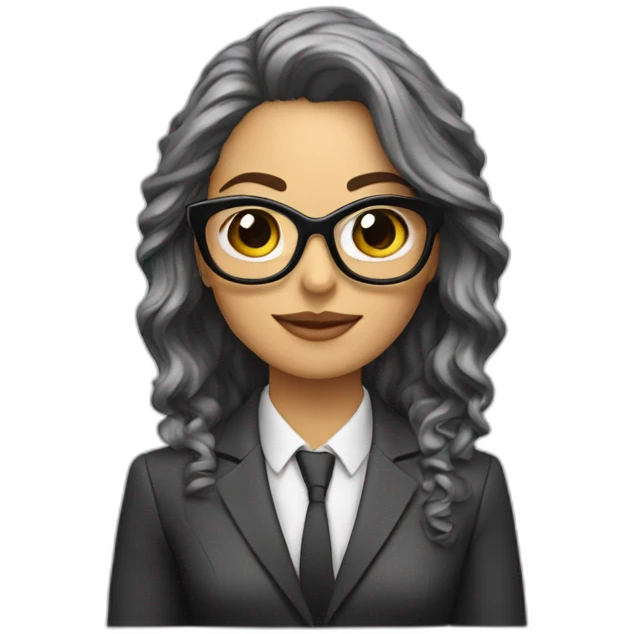 Mujer blanca pelo largo emprendedora con blazer y gafas emoji