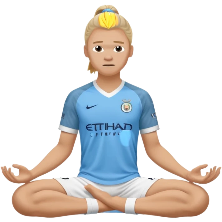 Erling Haaland pony tail hair doing the lotus position Manchester city  emoji
