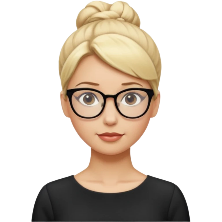 Blonde Women with Bun, Office Woman – tight blonde high bun, glasses, white blouse, confident look, dress, big breasts emoji