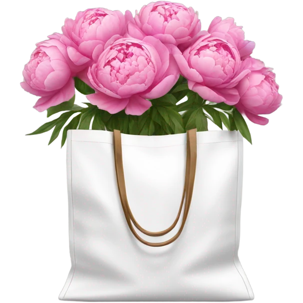Realistic white shopping bag with pink peonies in it  emoji