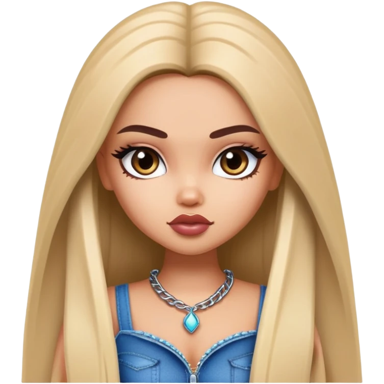 pretty bratz baddie, straight long hair, light skin, dark hair emoji