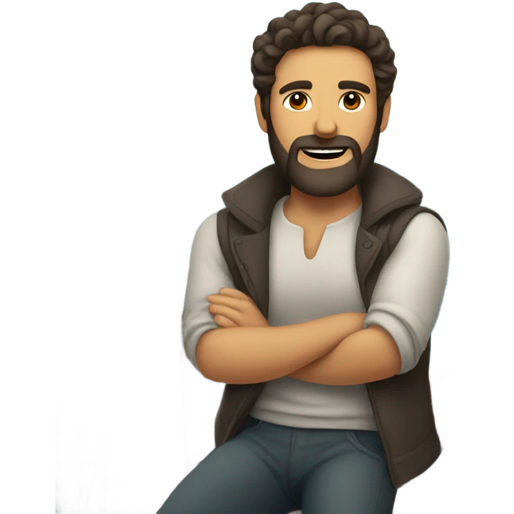 Dark brown hair man with beard on a sailboat emoji