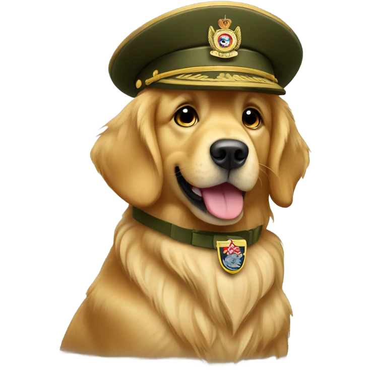 Golden retriever wearing  military uniform emoji