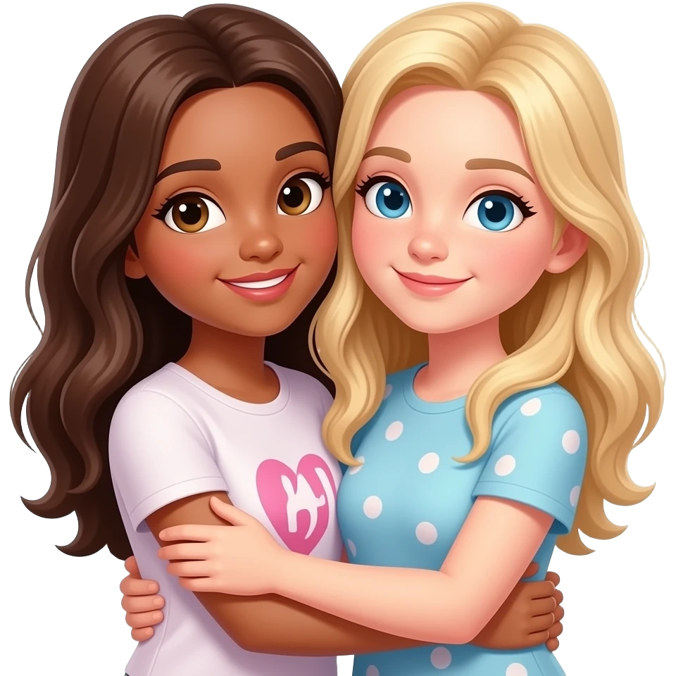 TWO WHITE GIRLS  HUGGING ONE WHITE  BRUNETTE AND ONE  BLOND emoji