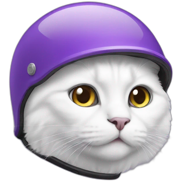 White cat with a purple helmet emoji