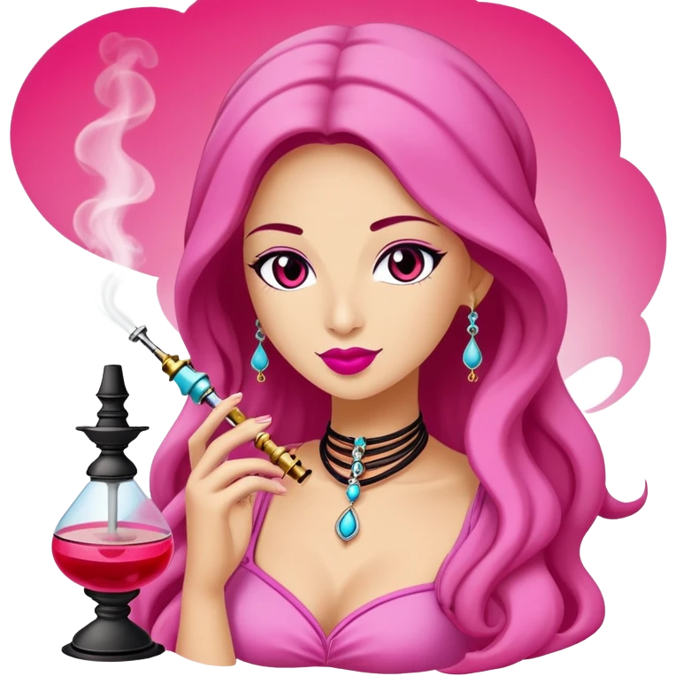 Ein braunhaariges Mädchen was eine Pinke shisha raucht  emoji