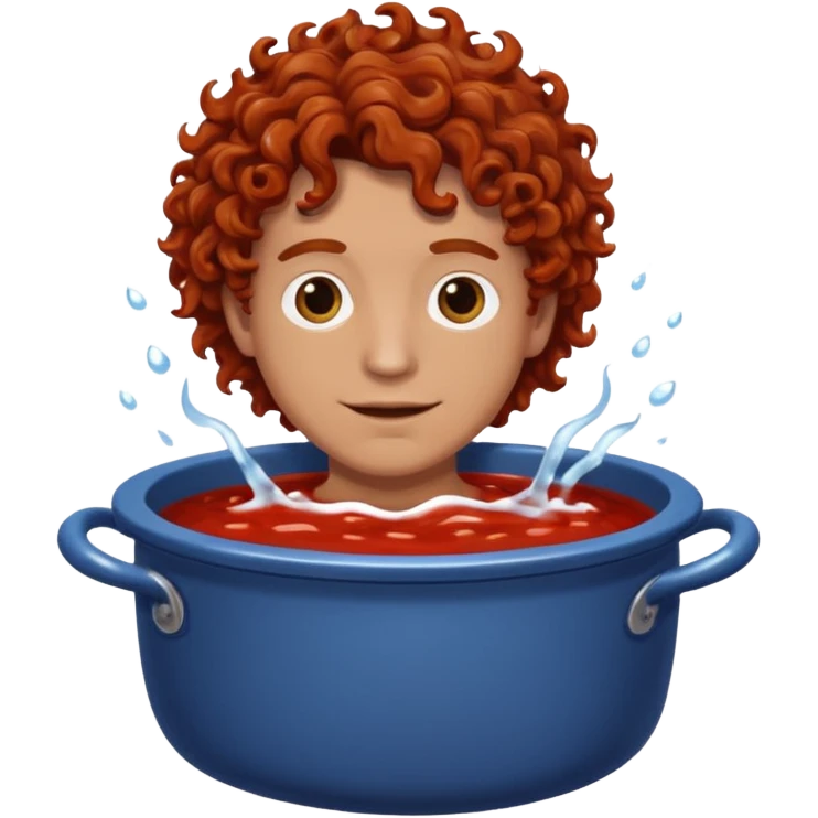 a white man with brown curly hair swimming in a pot of sauce emoji