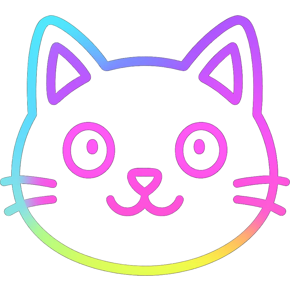 A cute cat face with neon outlines and pop art styling emoji