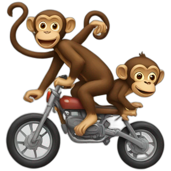 a monkey riding another monkey from the side emoji