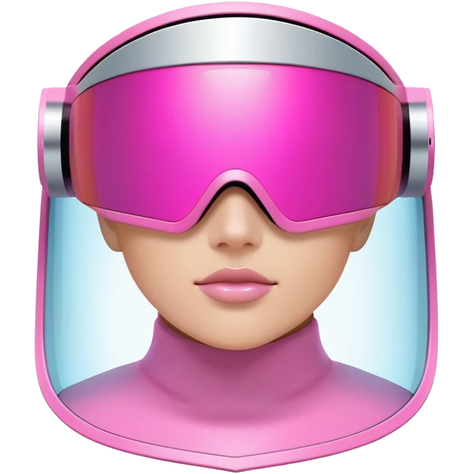 oversized frameless pink shield visor, futuristic Y2K style, wrap-around one-piece lens emoji