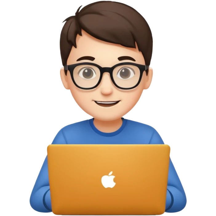 young programmer, coding on laptop, cheerful emoji