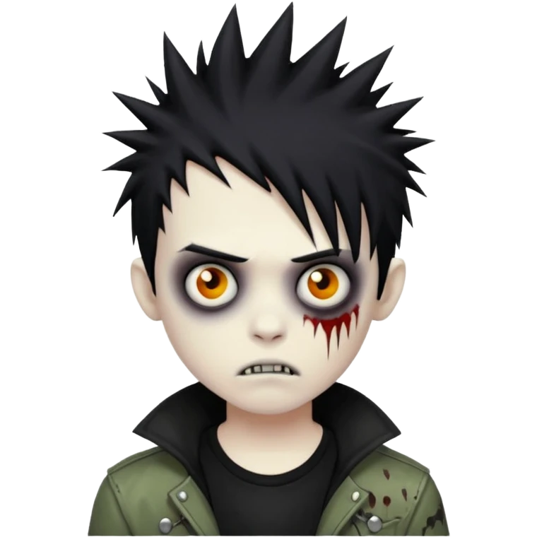 boy zombie with black spiky hair, emo fashion emoji