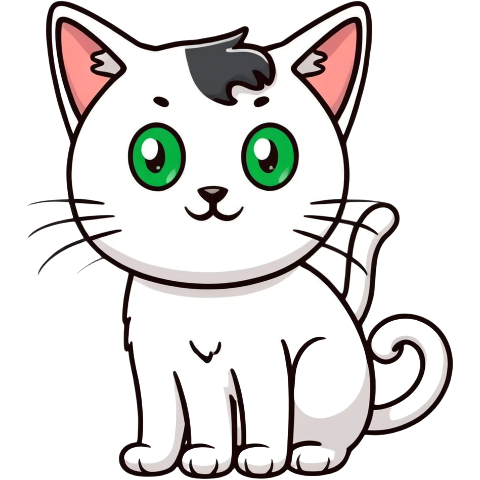 White cat with green eyes and black ears and nos emoji