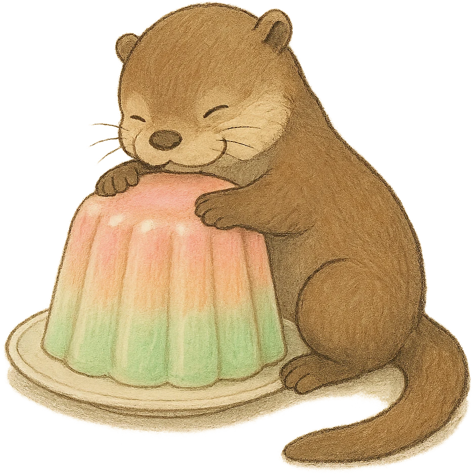 otter hugging pastel jelly cake in soft Ghibli style emoji