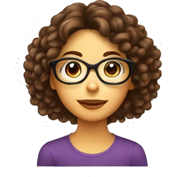 Fille aux cheveux longs brun frisés en bout avec des lunettes de forme carré emoji