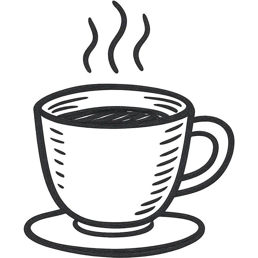 hand drawn black outline icon of a coffee cup emoji
