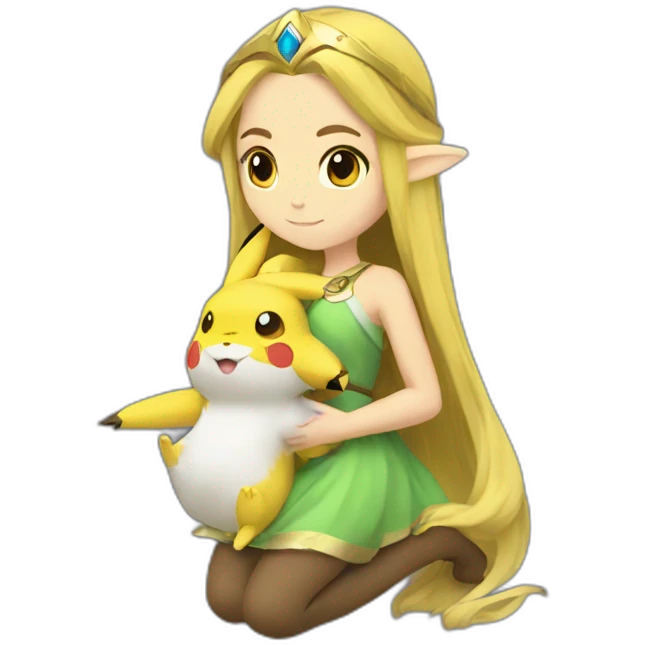 Princess Zelda cuddling a pikachu emoji