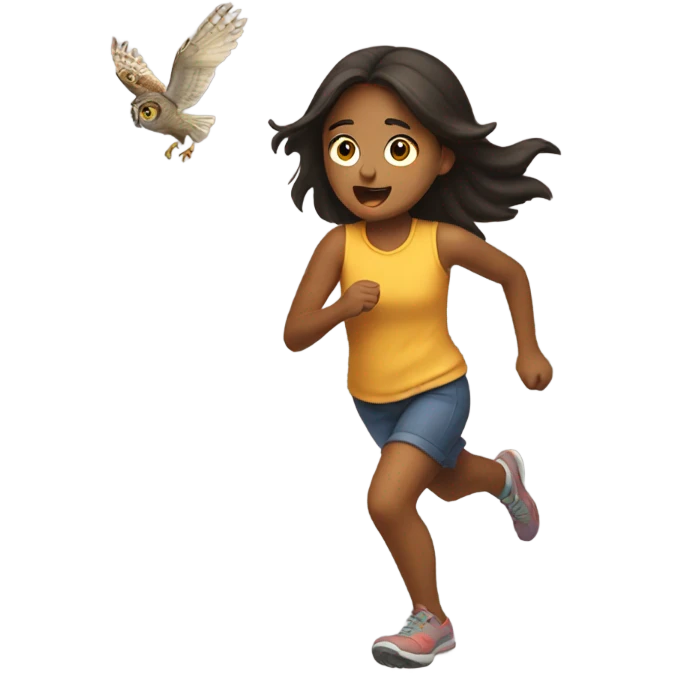 Girl running from owl emoji
