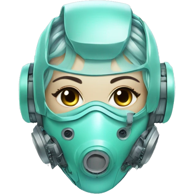 Pastel aqua hair female cyborg head with respirator mask and circuits emoji