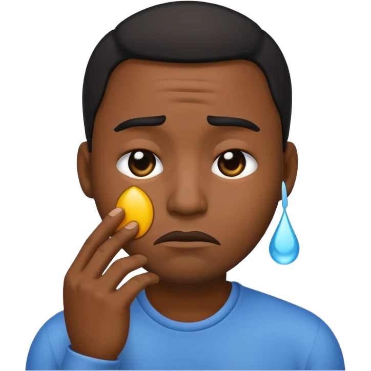 Black man emoji shedding a tear with a frown emoji