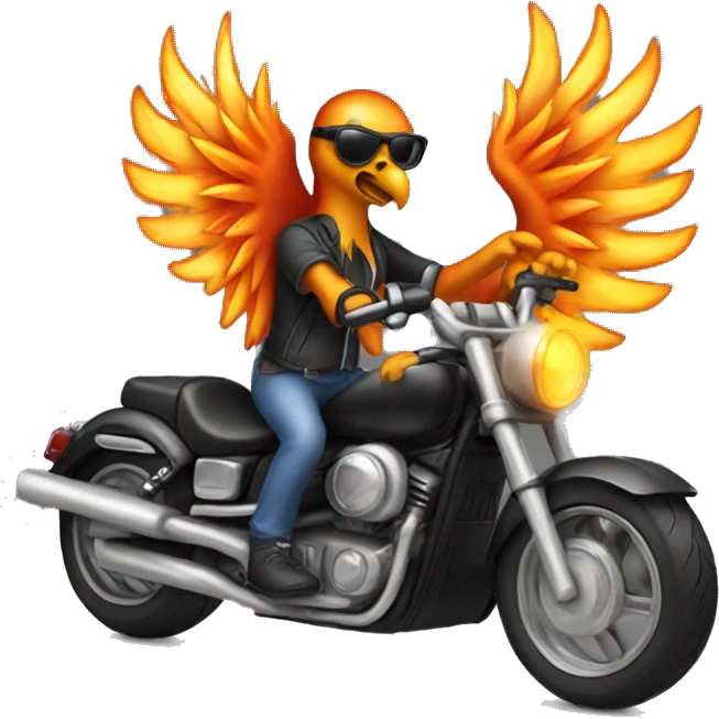 phoenix riding a motorcycle wearing sunglasses with flames  emoji