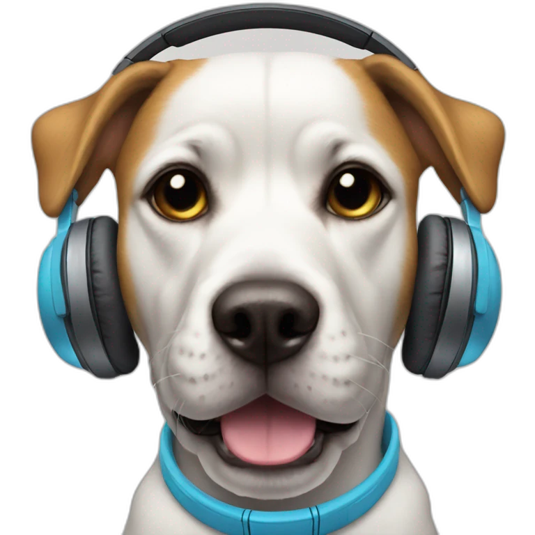 Dj dog with headphones and wearing a costume emoji