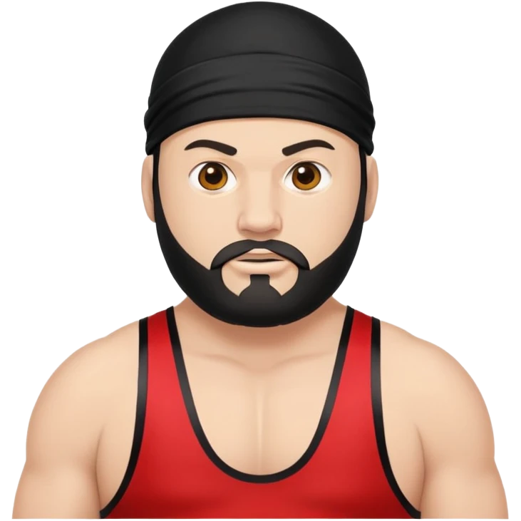 White skin fat guy with black durag and black beard in a red and black wrestling singlet emoji