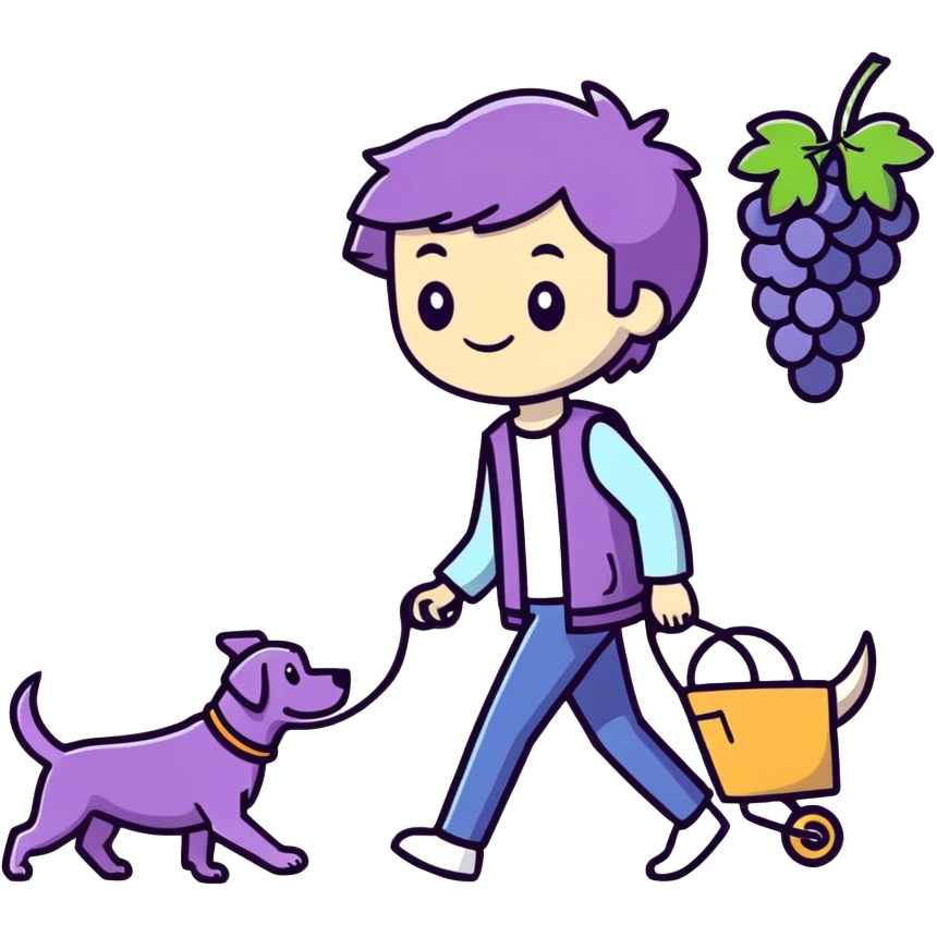 Grape walking a dog emoji
