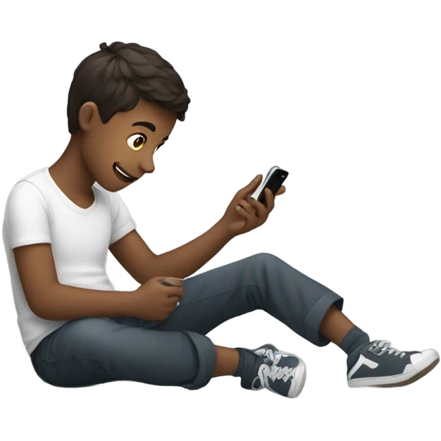 sitting boy with smartphone indoors emoji
