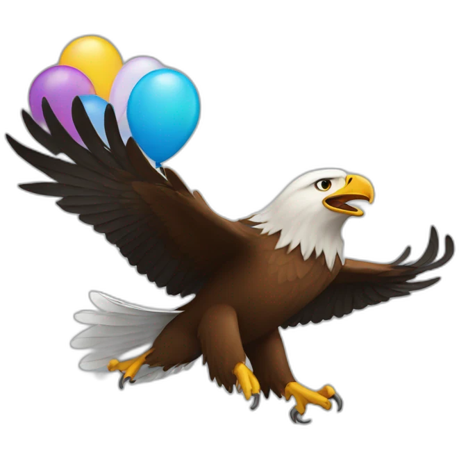 an eagle flying away with a baloon emoji