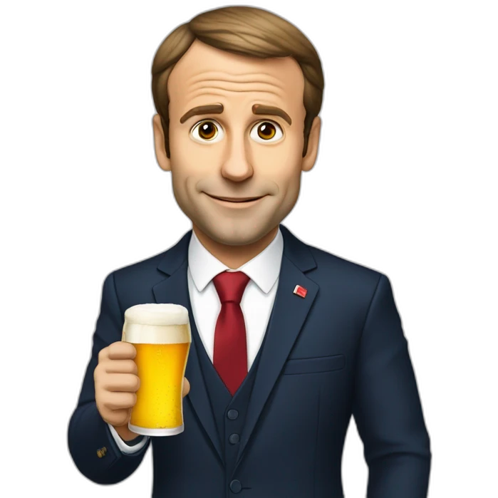macron avec un bière emoji
