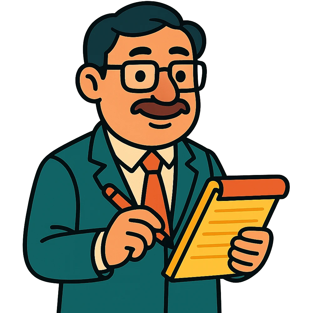 therapist cartoon character with glasses and notepad emoji