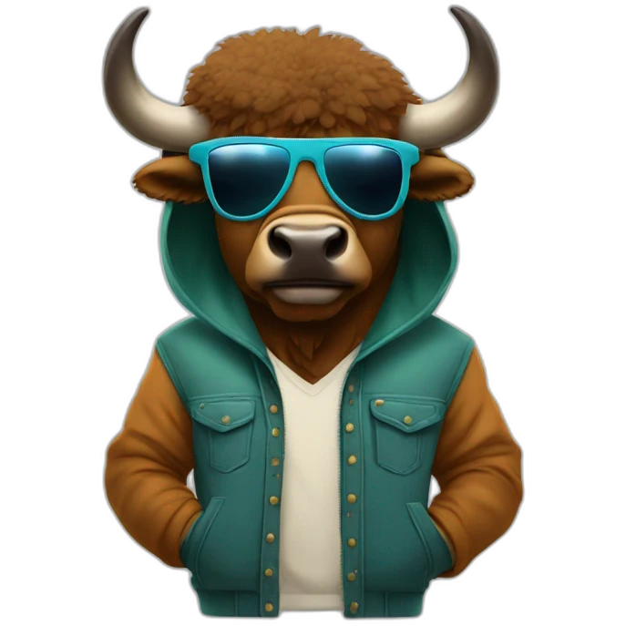 Bison with a hoodie and sunglasses emoji