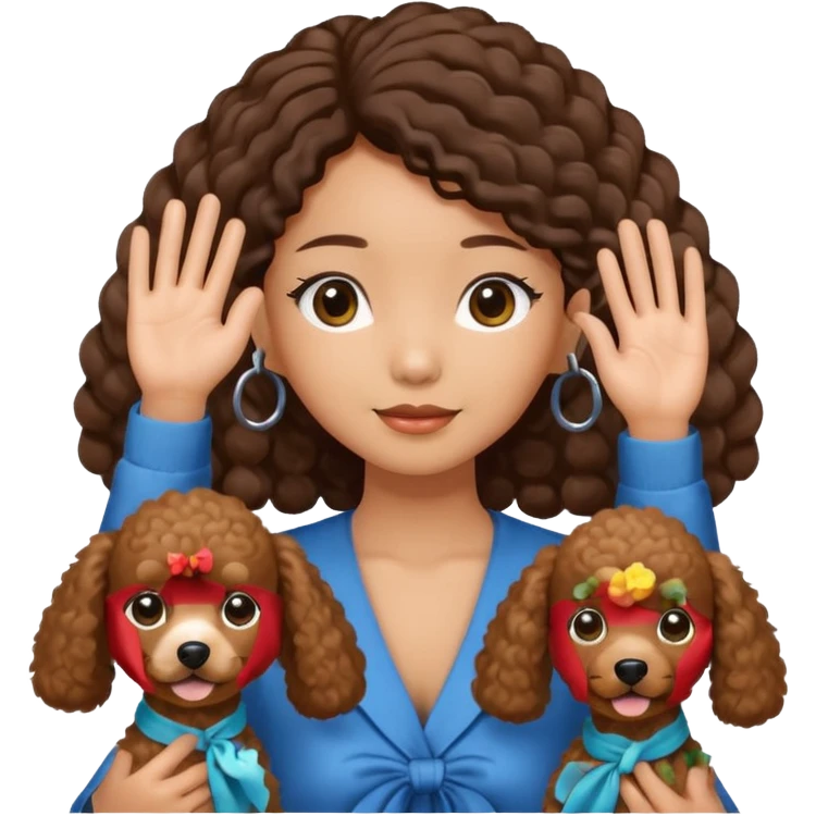 Asia tie up hair girl with brown poodles say goodbye emoji