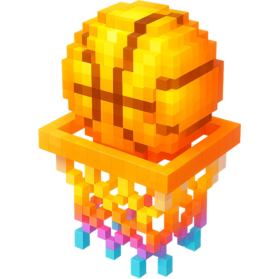 святящейся баскетбольный мяч в сетке, no background emoji