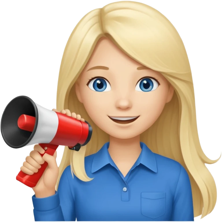 blue eyes blonde girl with megaphone saying timeout long hair smiling emoji