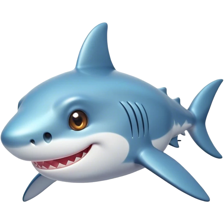 Cinematic Cute Shark Portrait Emoji, Head tilted playfully and inquisitively, featuring a glossy, streamlined body with a subtle shimmering hue and round, sparkling eyes filled with curious charm, Simplified yet irresistibly adorable features, highly detailed, glowing with a warm, friendly glow, high shine, affectionate and sleek, stylized with a touch of marine whimsy, bright and endearing, soft glowing outline, capturing the essence of a mischievous yet loving shark, so playful it feels like it could swim out of the screen into your arms! emoji