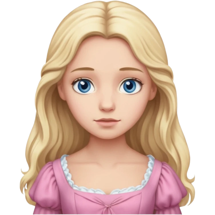 Fantine From Les Miserables with light skin, blue eyes, Blonde long Hair, pink outfit emoji