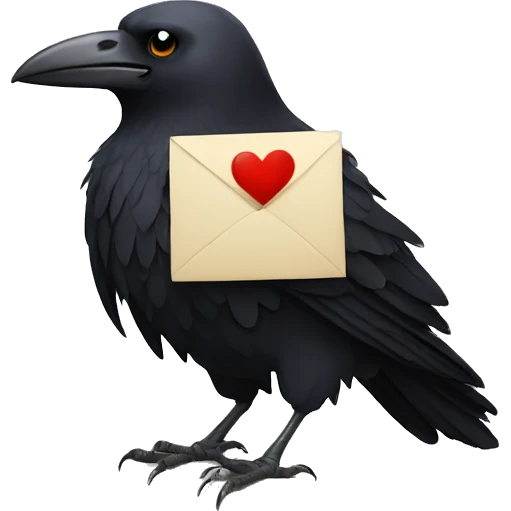 crow presenting a loveletter emoji